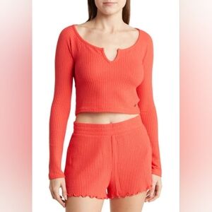 Roxy Crop Waffle Knit Top, Large, BITTERSWEET